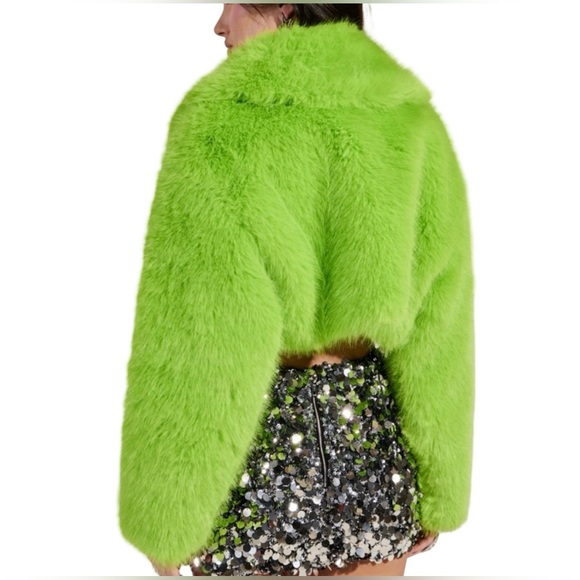 AKIRA NWT Stunning Shocking Green Faux Fur Cropped Lined Teddy Jacket (0720) - Picture 3 of 14